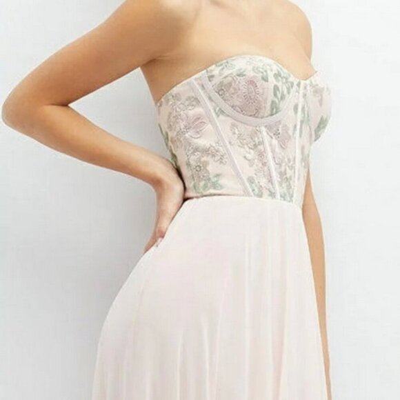 Dessy Collection Blush Pink Strapless Floral Emroidered Gown - Picture 7 of 7